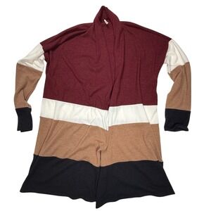 Beeson River Plus Womens 3XL Colorblock Open Front Cardigan Burgundy T2814 PLUS